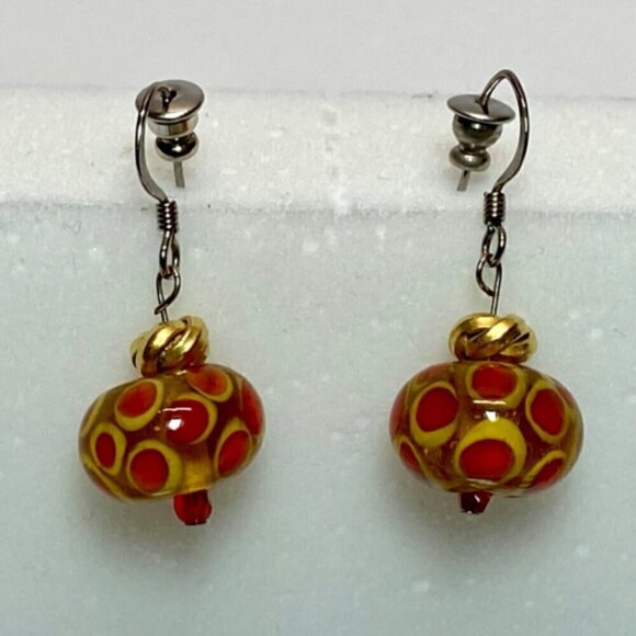 Murano Venetian Earrings Clear Glass Bead Multi Color Polka Dot Dangle Hook VTG - Picture 15 of 15